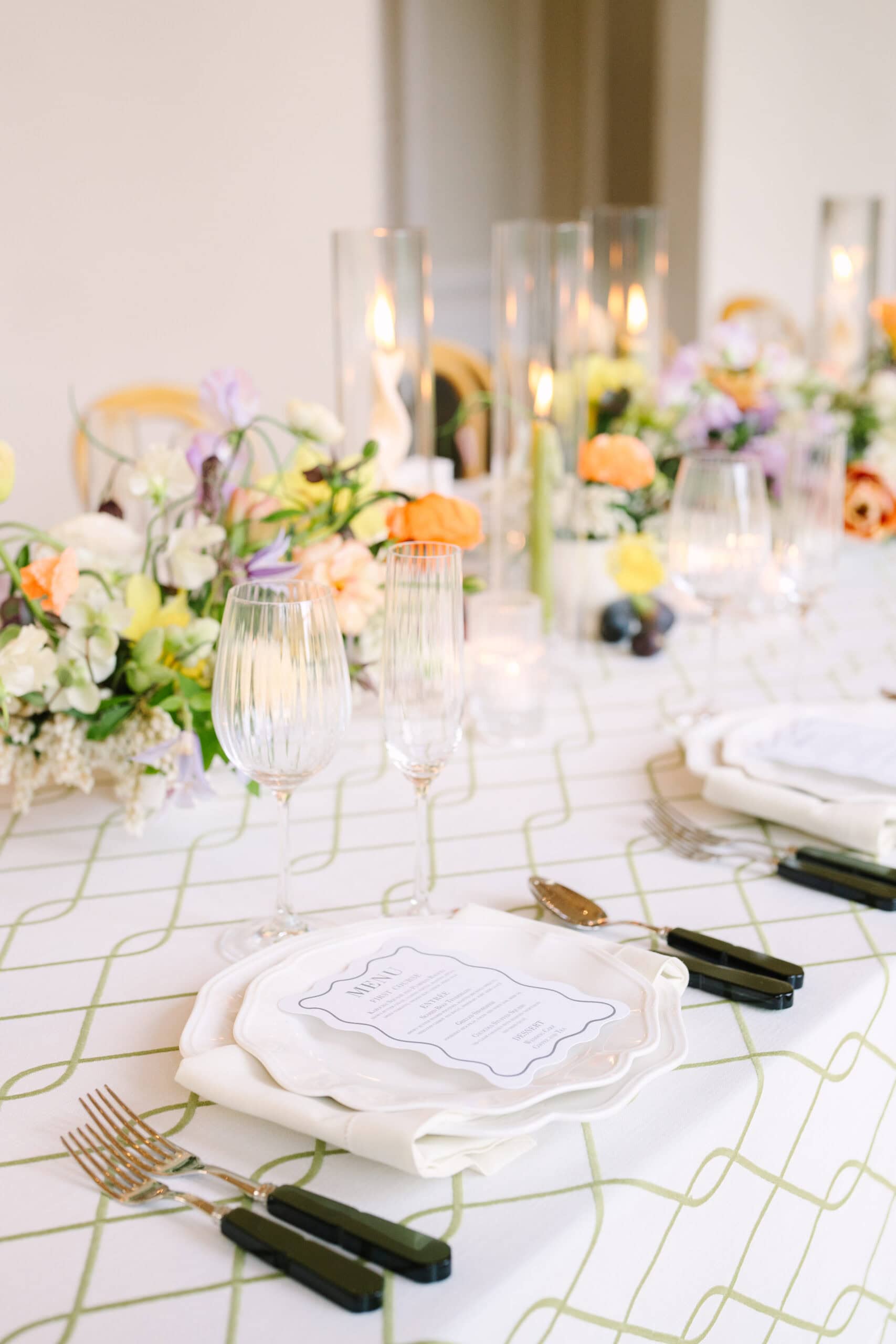 close up of a reception table place setting at the wadsworth mansion in middletown connecticut