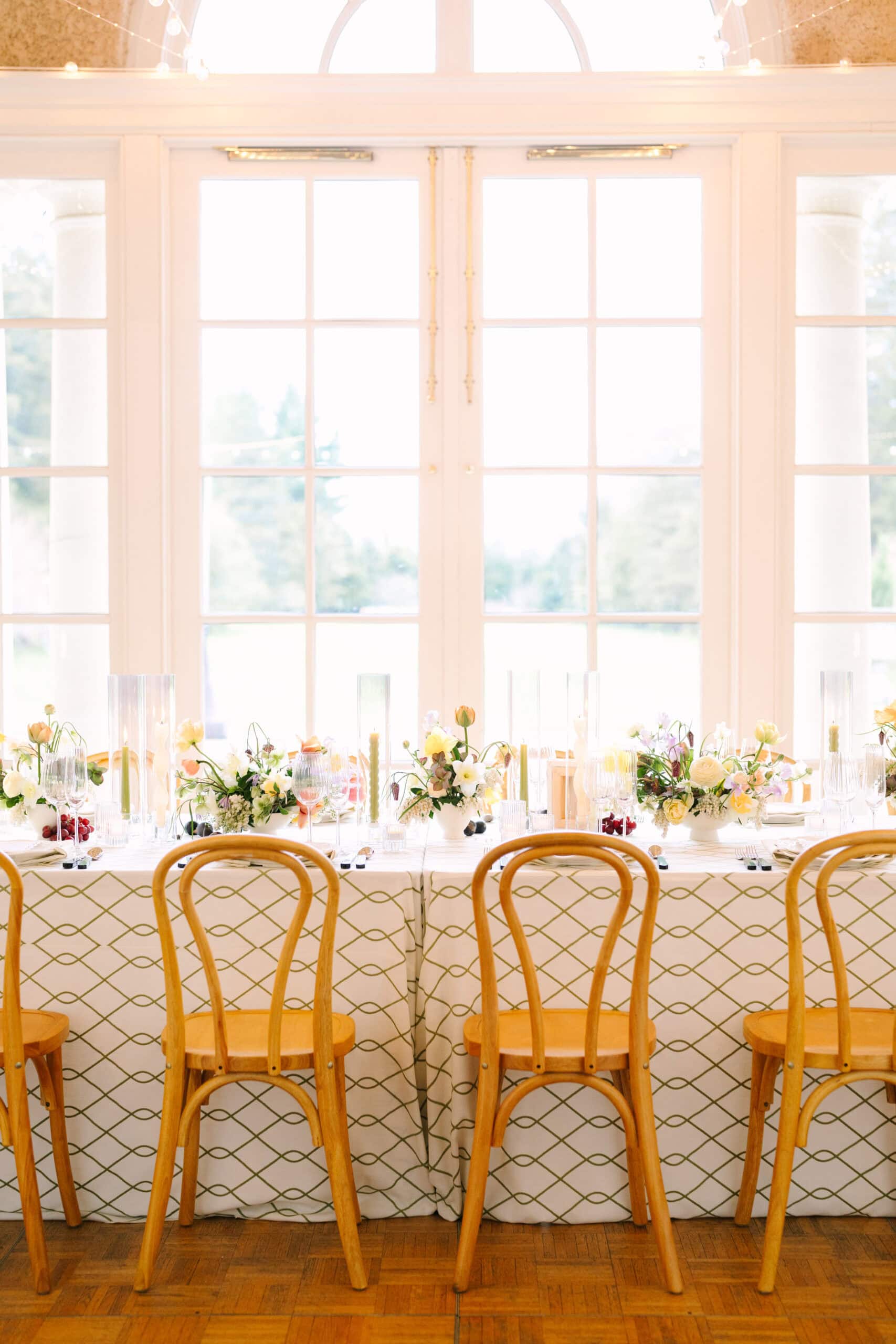 side view of the chairs on a reception table at the wadsworth mansion in connecticut