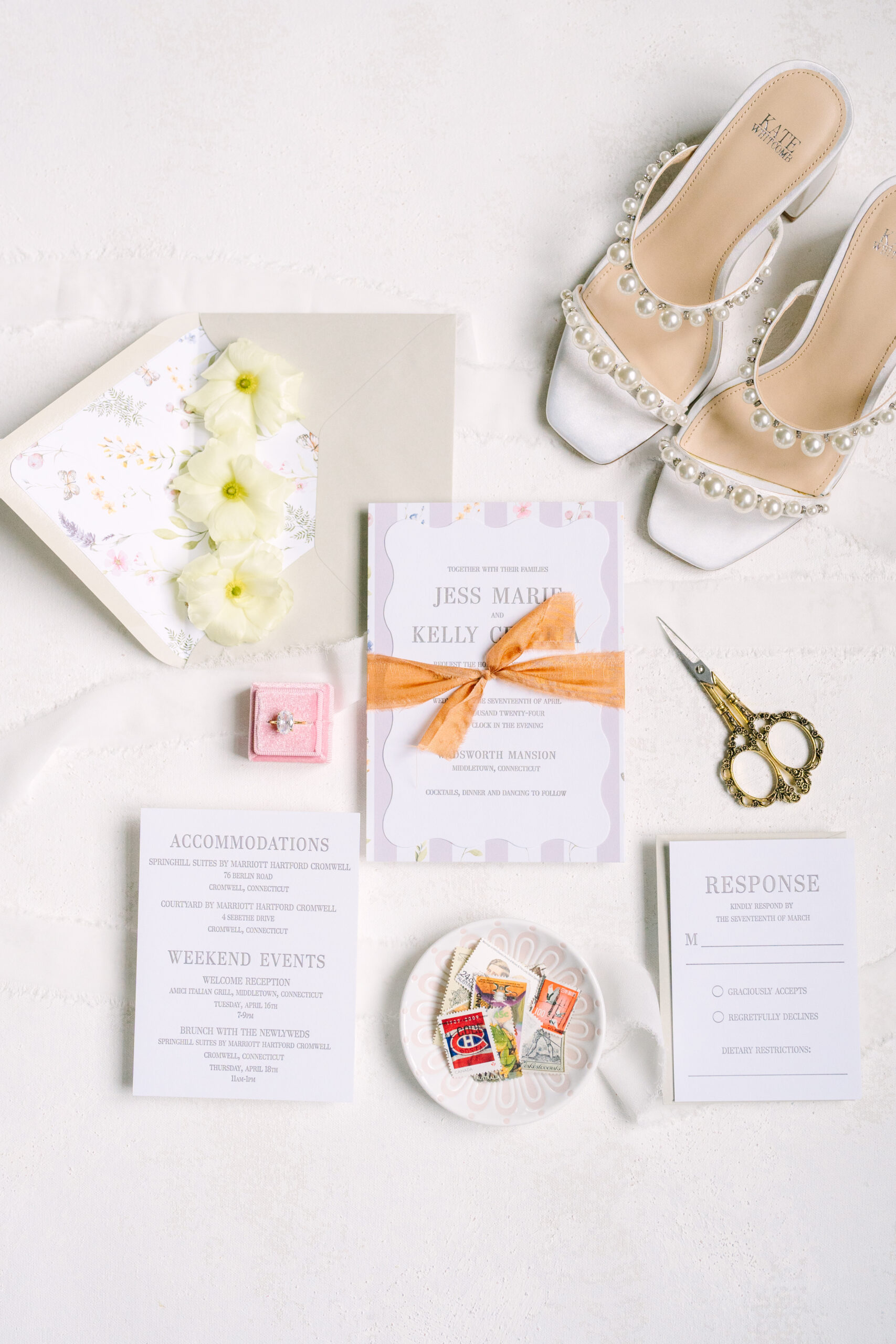 wedding flat lay of a wadsworth mansion wedding in connecticut